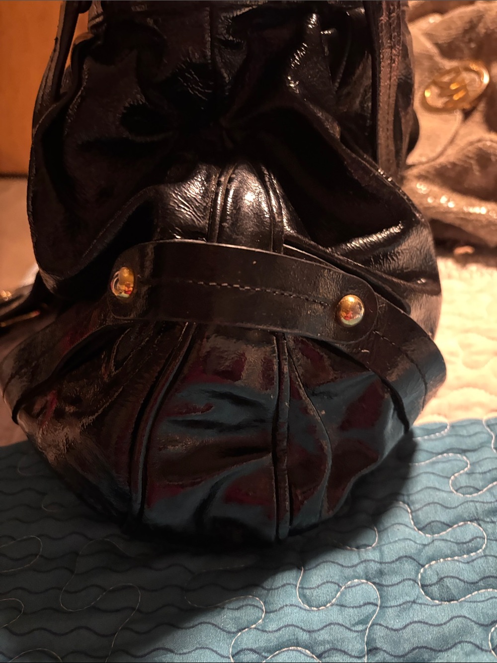 Dooney & Bourke Black Patent Tote with Gold Hardware - Picture 4 of 10